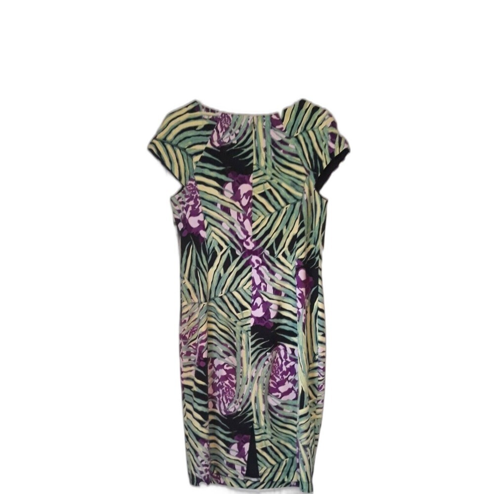 Eva Mendes Tropical Floral Elegant Lined Cap Sleeve Dress Green Purple Size‎ 8